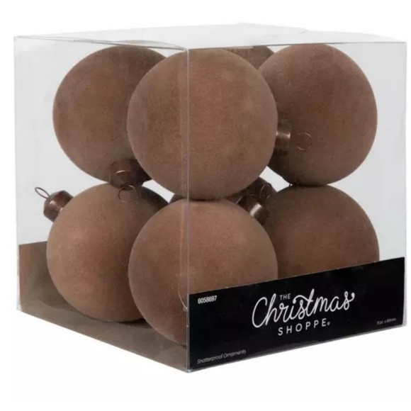 Hobby Lobby-The Christmas Shoppe Flocked Ball Ornaments-Brown - Picture 3 of 3